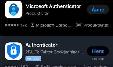 Lenke til artikkel: Pass på at du laster ned riktig Authenticator-app